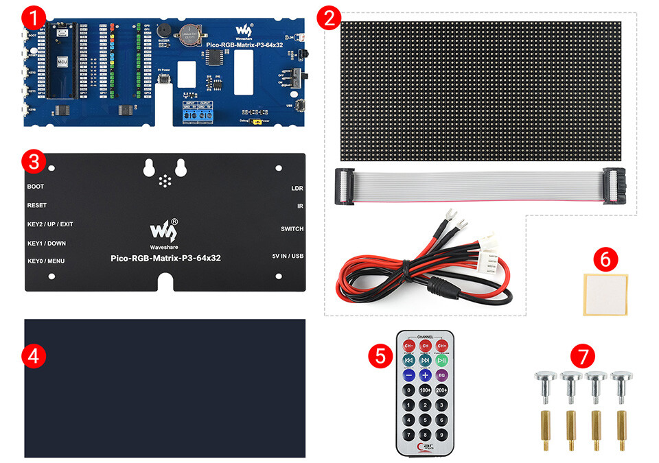 WaveShare RGB Fuld farve multi-funktion digitalt ur til Raspberry Pi Pico, 64x32 grid, præcis RTC