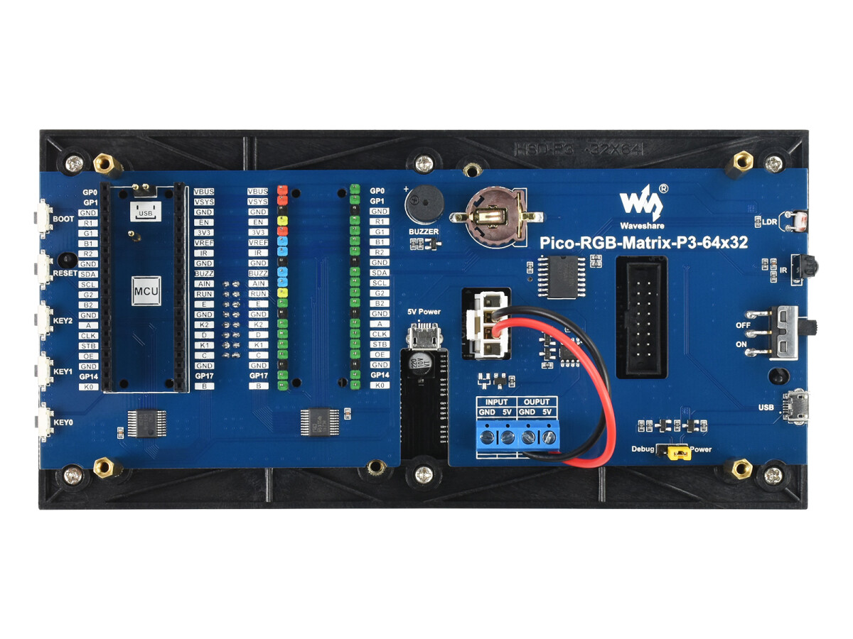 WaveShare RGB Fuld farve multi-funktion digitalt ur til Raspberry Pi Pico, 64x32 grid, præcis RTC