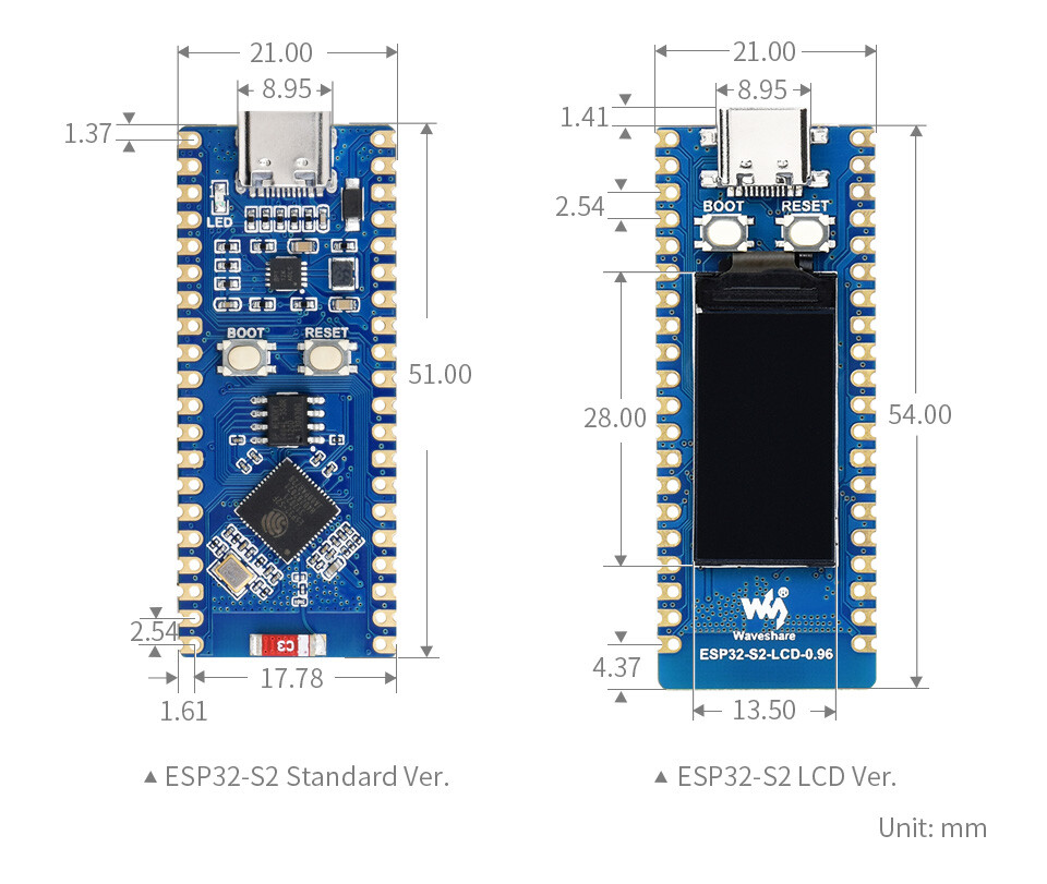 WaveShare ESP32-S2 MCU WiFi Udviklingskort 2.4 GHz WiFi LCD version