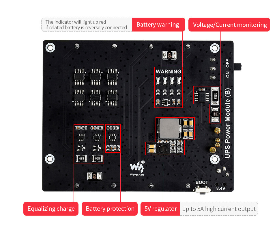 WaveShare Uden afbrydelse strømforsyning UPS-modul (B) til Jetson Nano, 5V udgang, op til 5A strøm, Pogo Pin-stik