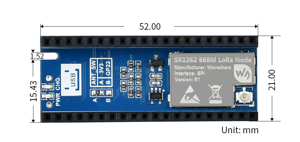 WaveShare SX1262 LoRa Node Modul für Raspberry Pi Pico LoRaWAN EU868-Band