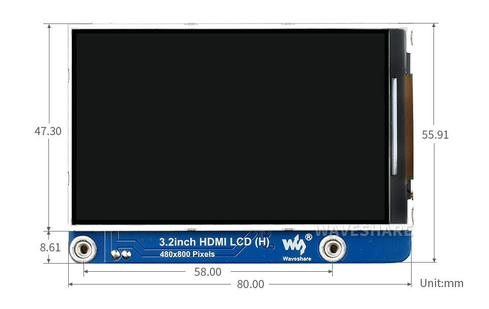 WaveShare 3,2 Zoll HDMI IPS LCD-display (H) 480x800 uden touch