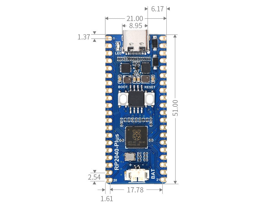 WaveShare RP2040-Plus MCU Board Plus version, præsolderet, baseret på Raspberry Pi Pico