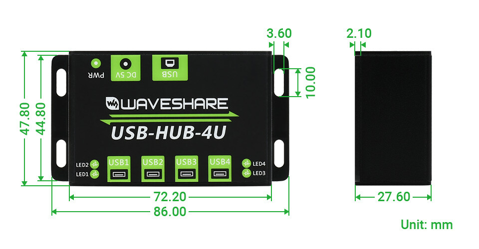 WaveShare Industrielle USB-HUB, udvidelse med 4x USB 2.0 porte