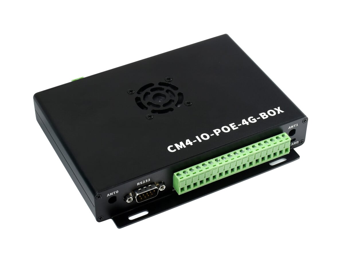WaveShare Industrielle IoT Mini-Computer baseret på Raspberry Pi Compute Module 4 PoE, 5G/4G Metal Case Køleventilator