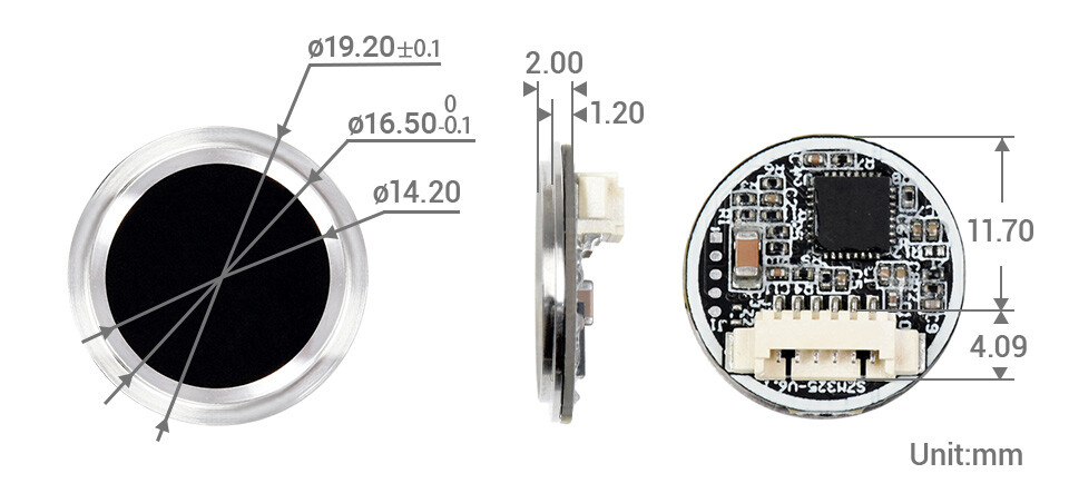 WaveShare Rundformet all-in-one kapacitiv finger sensor (D) Cortex processor 360° verifikation