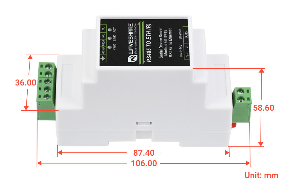 Waveshare Industrielle serielle server RS485 til RJ45 Ethernet TCP/IP til seriell