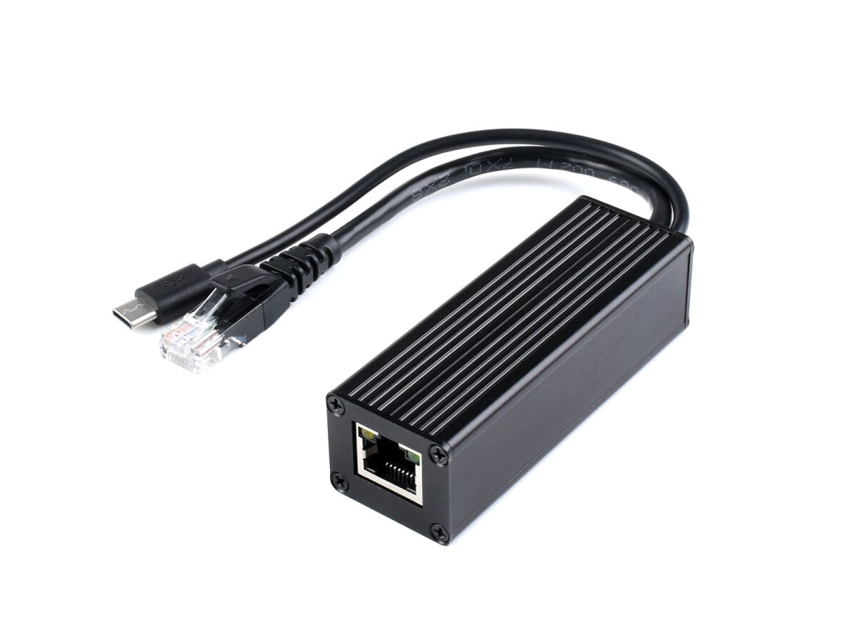 WaveShare Industrielt Gigabit PoE Splitter Metal Case 5V 2.5A Type-C output