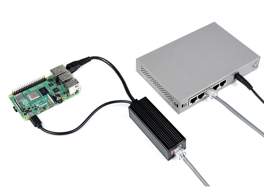 WaveShare Industrielt Gigabit PoE Splitter Metal Case 5V 2.5A Type-C output