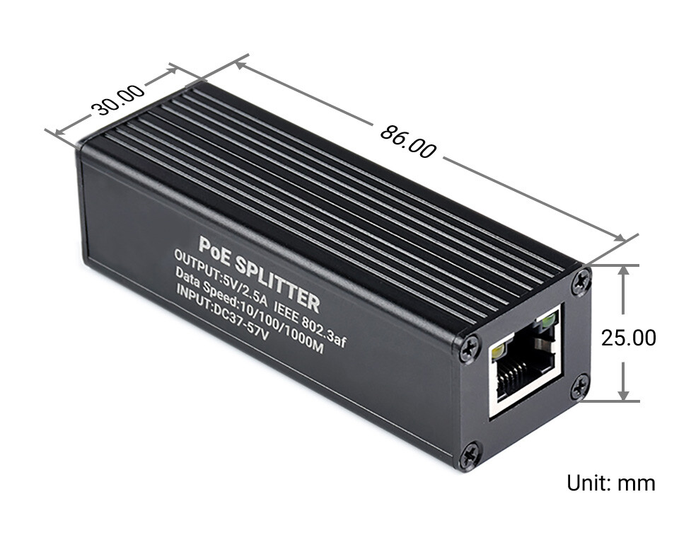 WaveShare Industrielt Gigabit PoE Splitter Metal Case 5V 2.5A Type-C output