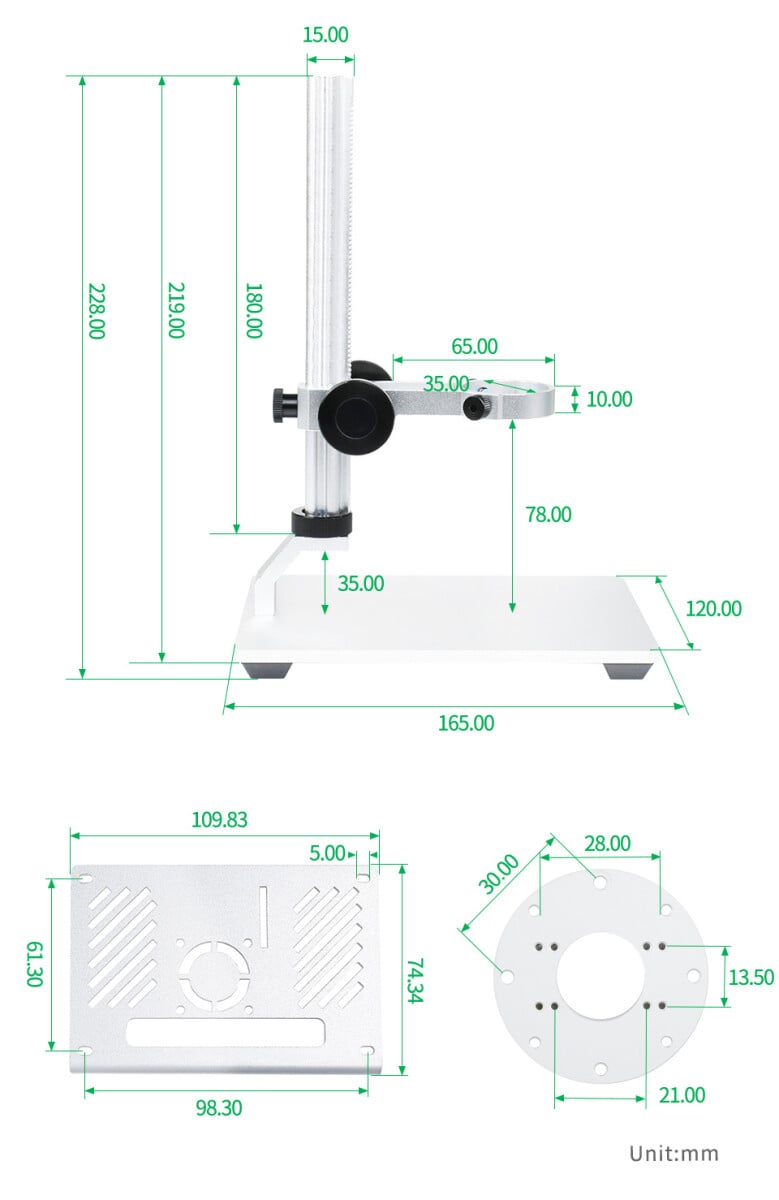 WaveShare Mikroskop-kit til Raspberry Pi med 12MP visuel forstørrelse, mikroskopscreen, beslag