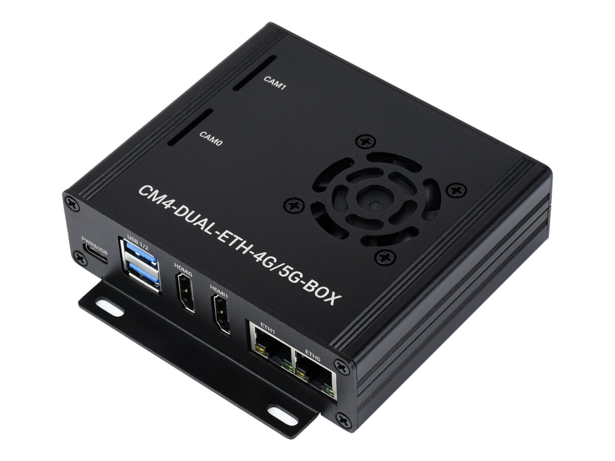 WaveShare Dual Gigabit Ethernet 5G/4G Mini-Computer uden Raspberry Pi CM4 Metal Kabinet med køleventil