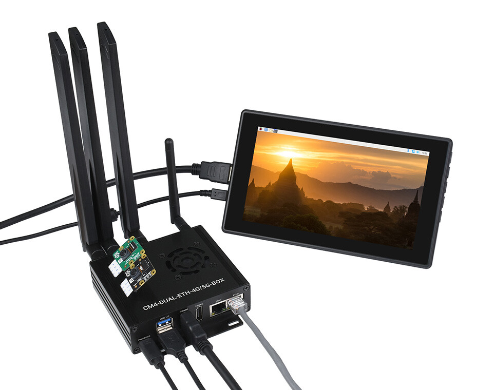 WaveShare Dual Gigabit Ethernet 5G/4G Mini-Computer uden Raspberry Pi CM4 Metal Kabinet med køleventil