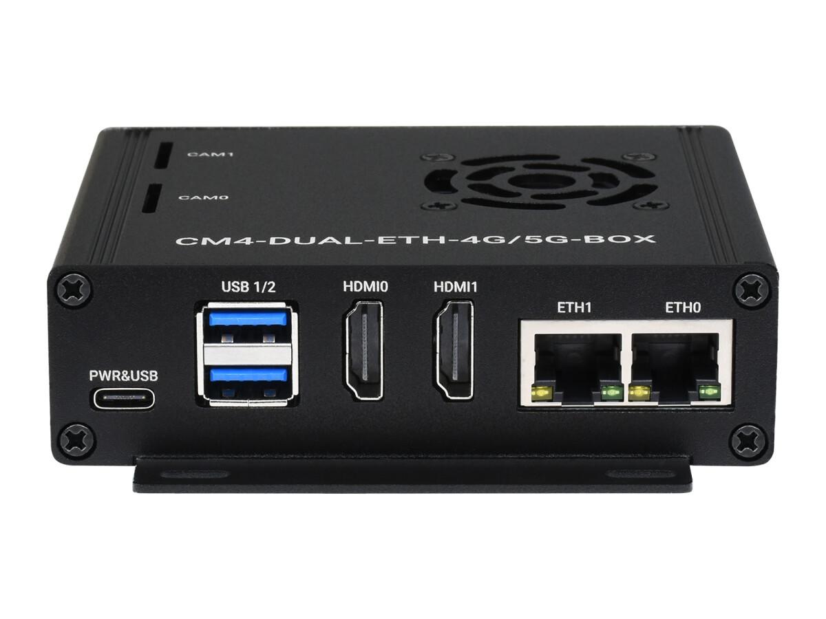 WaveShare Dual Gigabit Ethernet 5G/4G Mini-Computer uden Raspberry Pi CM4 Metal Kabinet med køleventil