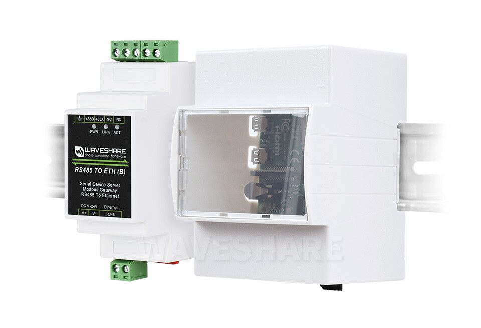 WaveShare ABS-kabinet til DIN-skinne for Raspberry Pi 4, stort indvendigt rum, injektionsmodul