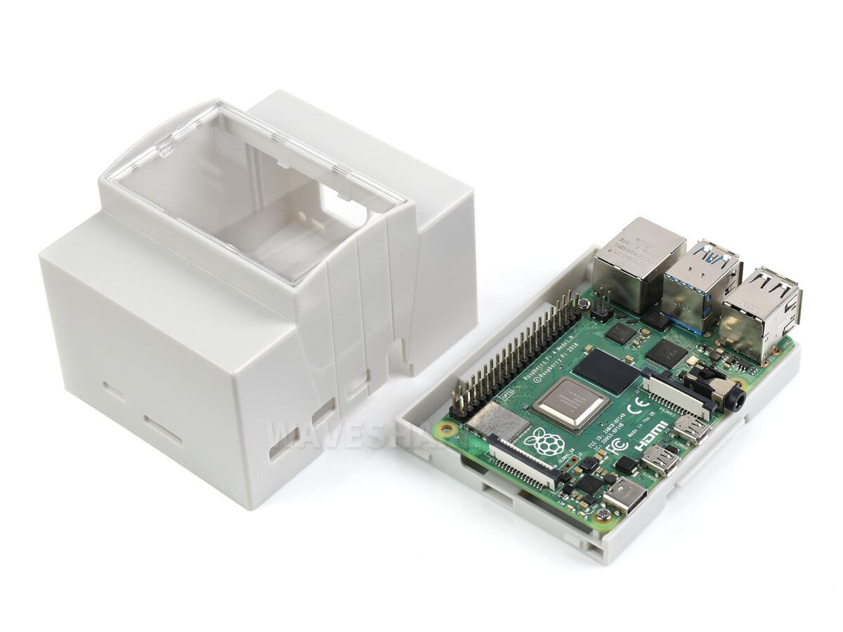 WaveShare ABS-kabinet til DIN-skinne for Raspberry Pi 4, stort indvendigt rum, injektionsmodul