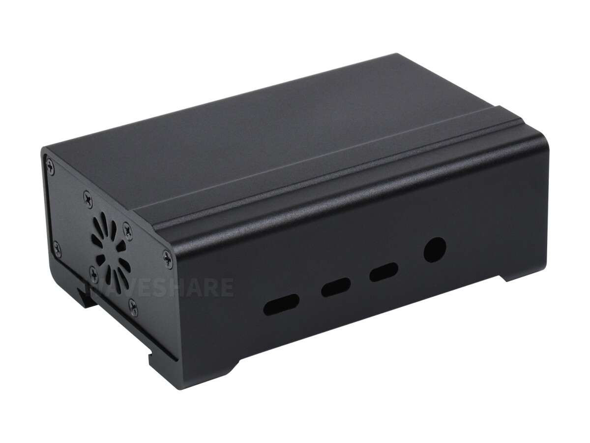 WaveShare Aluminiumkabinet til DIN-skinne for Raspberry Pi 4 med køleventilator og varmeafblædninger