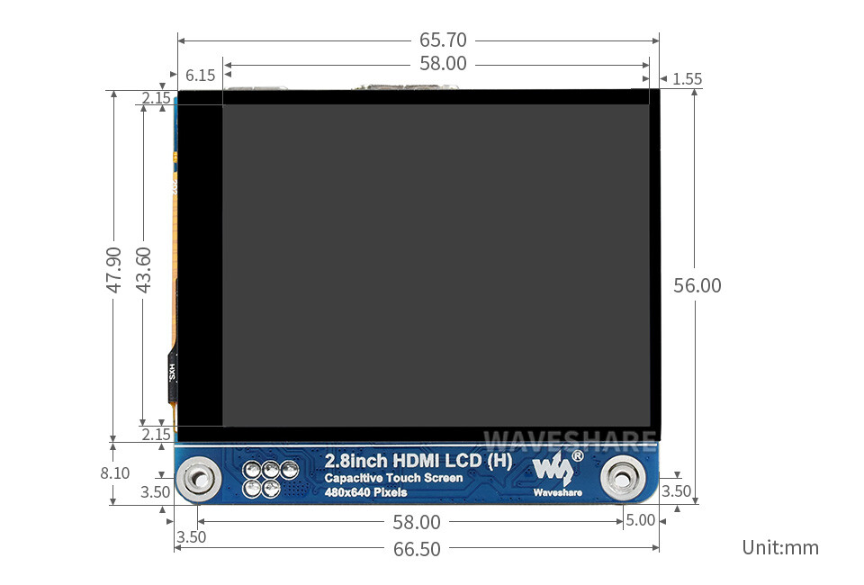 WaveShare 2,8 Zoll HDMI IPS LCD-display (H) 480x640 til Raspberry Pi Jetson Nano PC