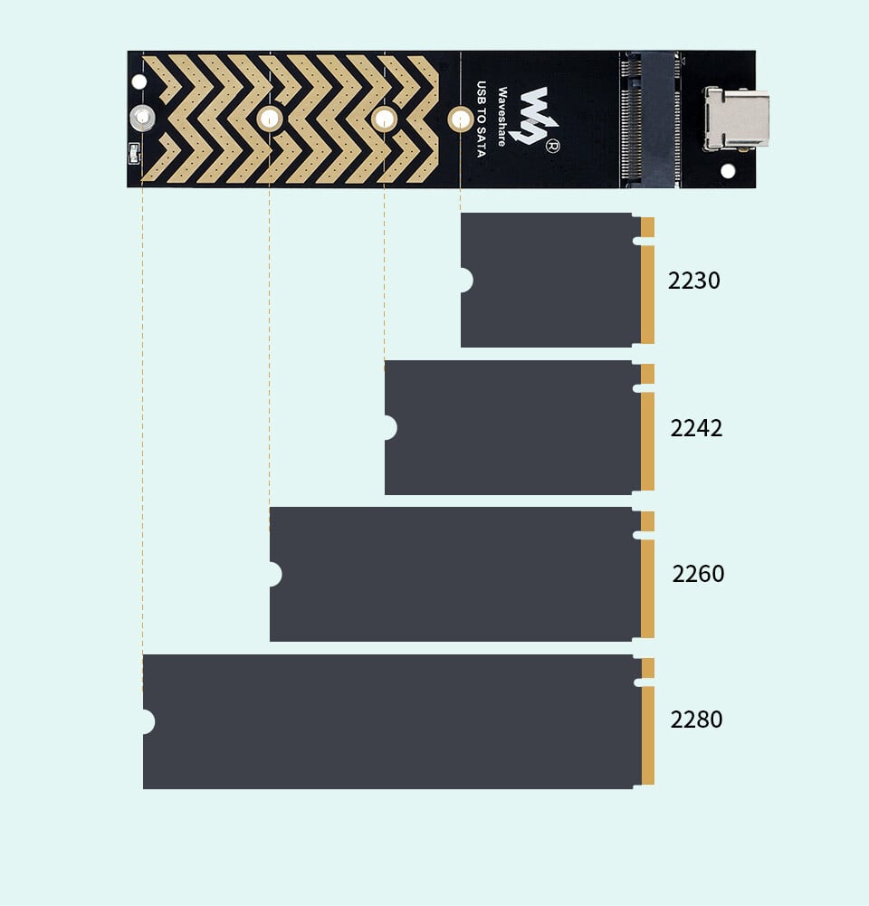 WaveShare USB-C adapter til NGFF SSD USB3.2 Gen2 Type-C op til 6Gbps/s