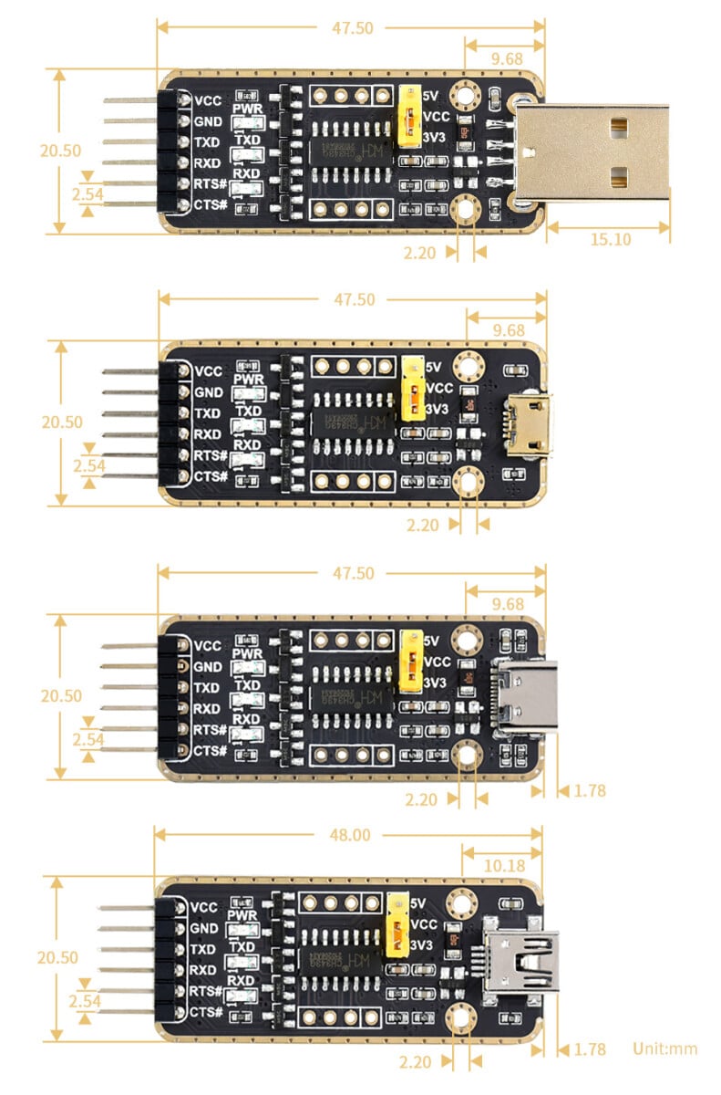 WaveShare USB-A Til UART Modul, Høj Baud Hastighed Oversættelse