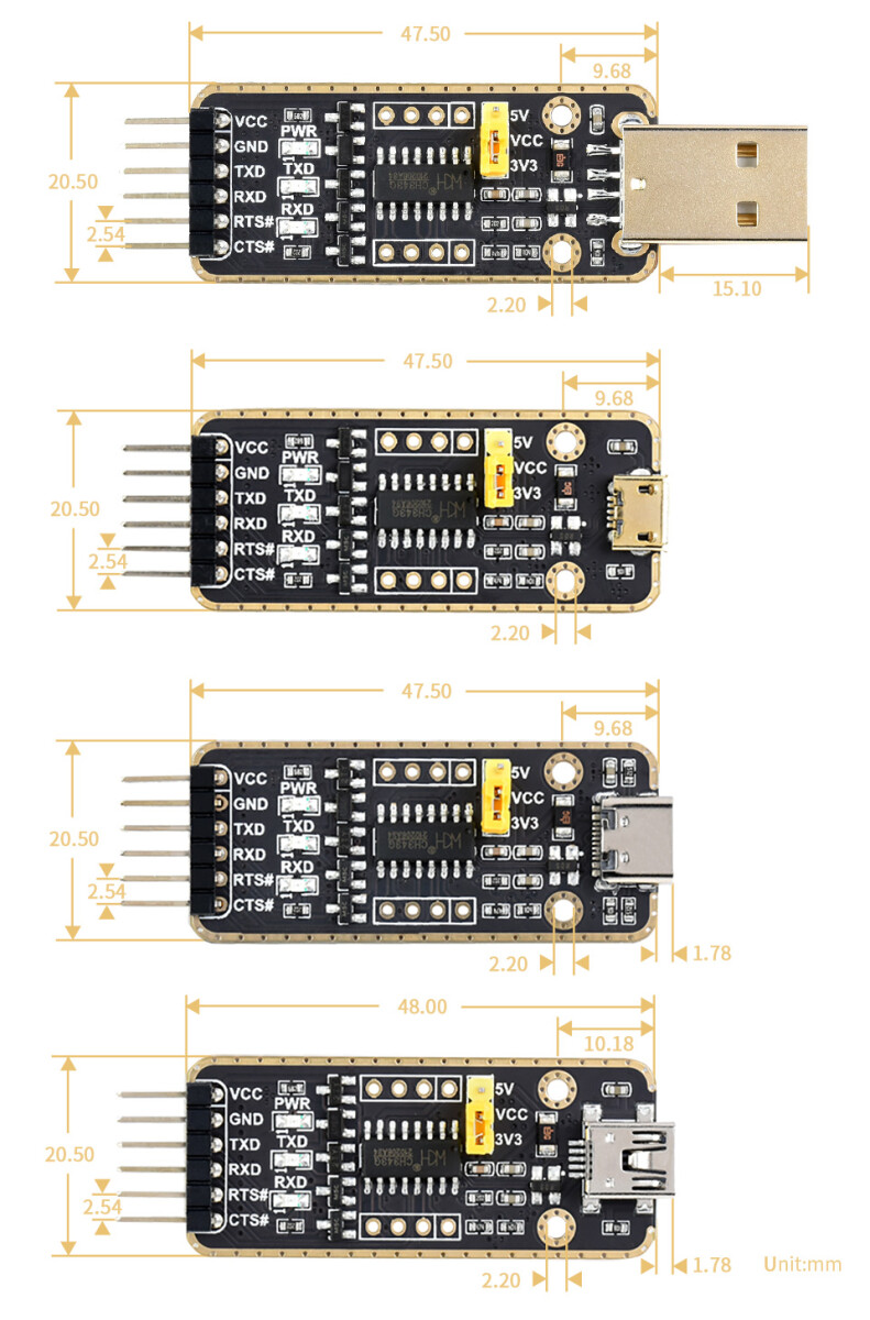 WaveShare USB-C To UART Modul, høj baud rate transmission