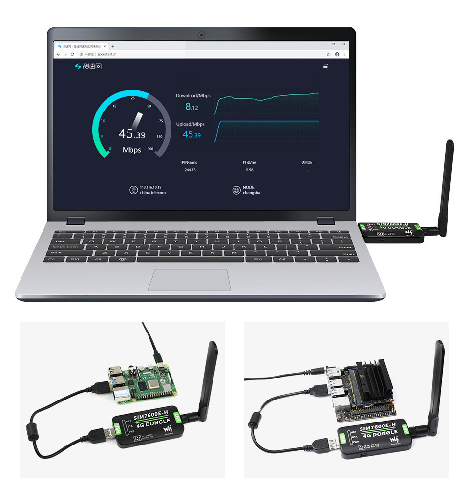 WaveShare SIM7600E-H 4G DONGLE GNSS Positionsbestemmelse til Raspberry Pi Laptop EU