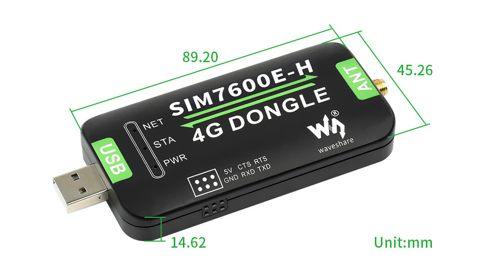 WaveShare SIM7600E-H 4G DONGLE GNSS Positionsbestemmelse til Raspberry Pi Laptop EU