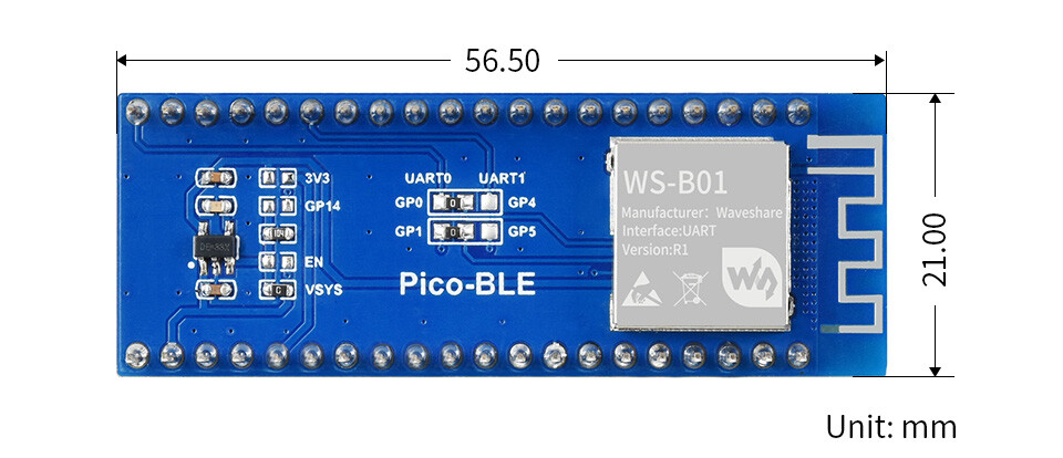 WaveShare Dual-Mode Bluetooth-modul til Raspberry Pi Pico SPP BLE Bluetooth 5.1