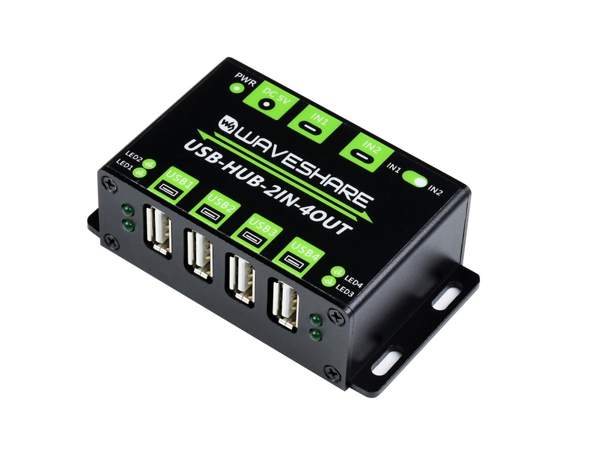 WaveShare Industrielle USB-HUB med 4x USB 2.0-porte, skiftevis dobbelt vært