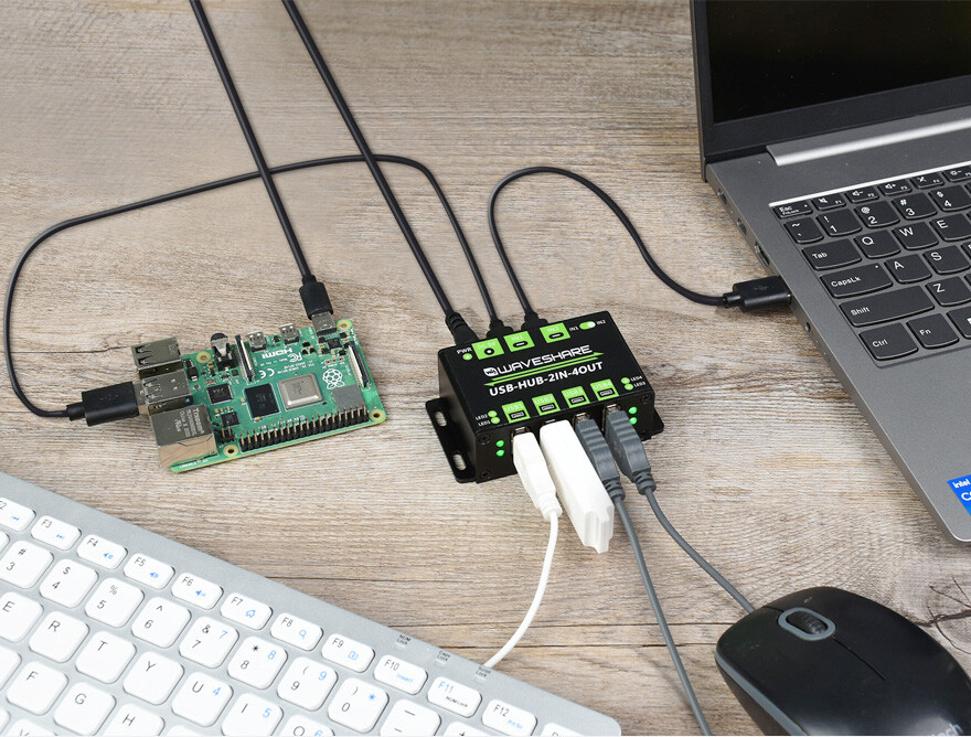 WaveShare Industrielle USB-HUB med 4x USB 2.0-porte, skiftevis dobbelt vært