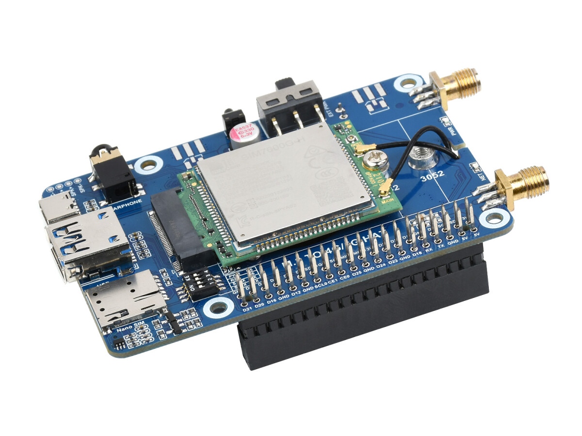 WaveShare SIM7600G-H M.2 4G HAT til Raspberry Pi, LTE CAT4, høj hastighed 4G/3G/2G, GNSS Globalt bånd