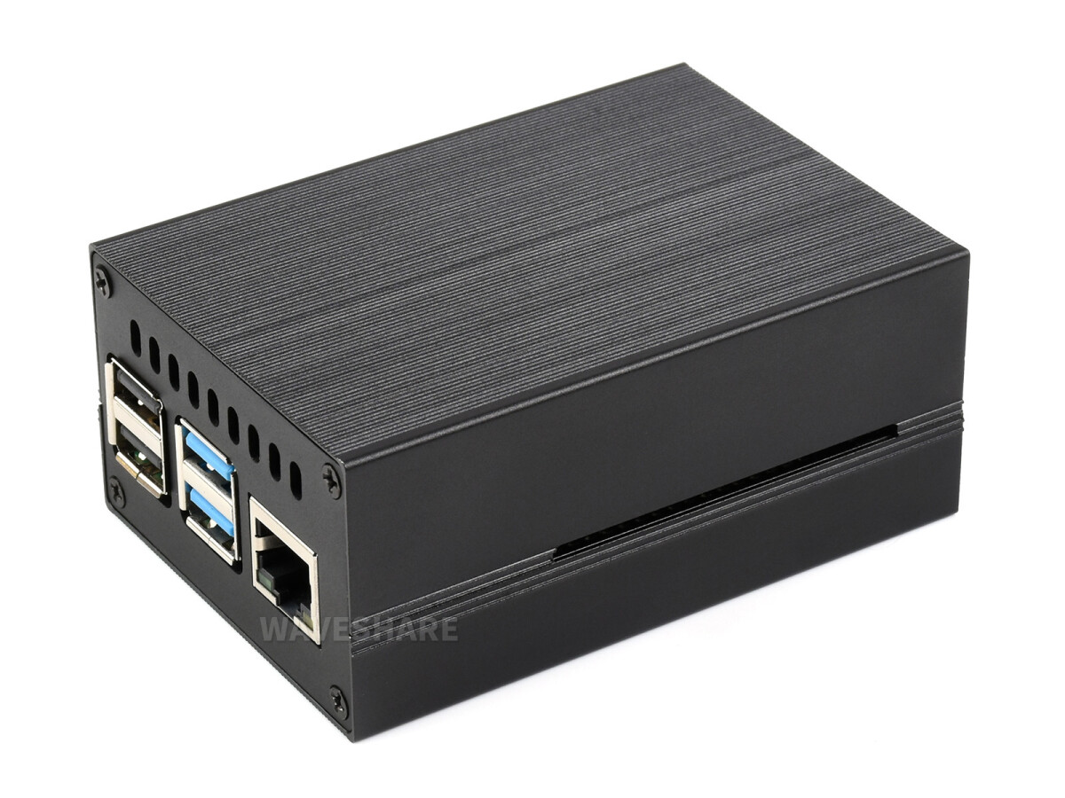 WaveShare Aluminiumkøletaske til Raspberry Pi 4 med indbygget aktiv køler med finner