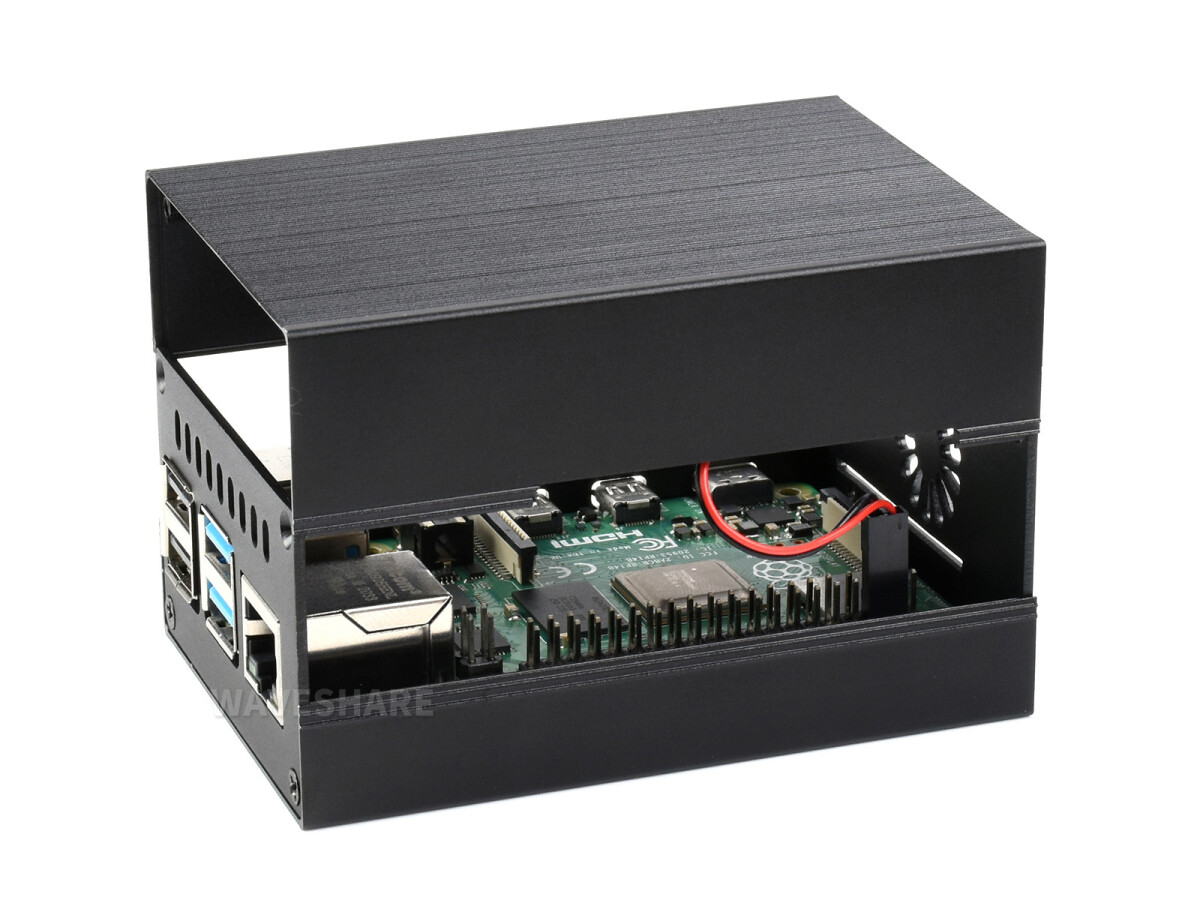 WaveShare Aluminiumkøletaske til Raspberry Pi 4 med indbygget aktiv køler med finner