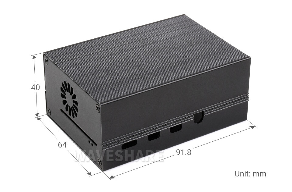 WaveShare Aluminiumkøletaske til Raspberry Pi 4 med indbygget aktiv køler med finner