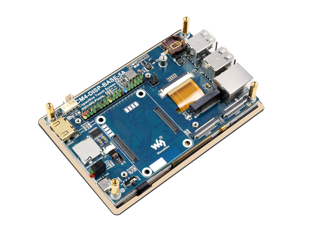 WaveShare 5-tommers touchskærm udvidelse til Raspberry Pi CM4 PoE Header Gigabit Ethernet 4K output