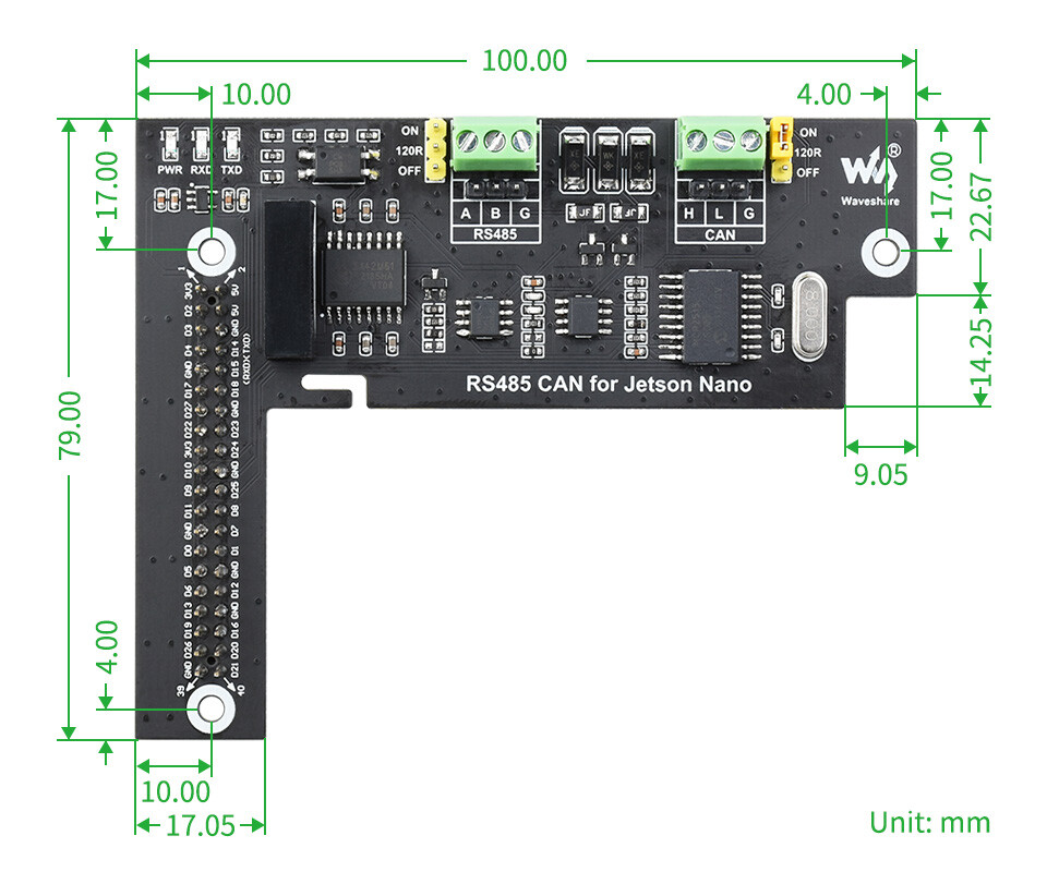 WaveShare RS485 CAN Ekspansionstavle til Jetson Nano, digital isolation, indbygget beskyttelseskreds