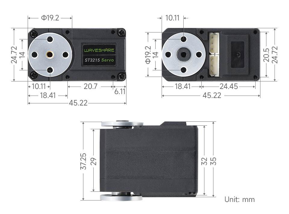 Wavesahre ST3215 30KG Seriebus-servo, høj præcision og moment, med programmerbar 360 graders magnetisk encoder