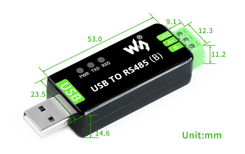 WaveShare Industrielt USB til RS485 Bi-direktionel Konverter CH343G Multi-beskyttelseskredsløb