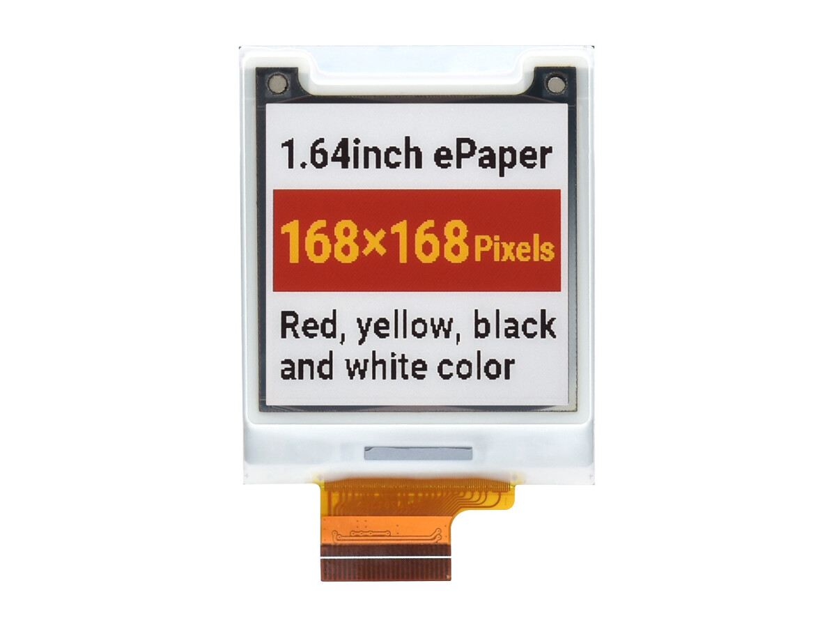 WaveShare 1,64 Zoll Quadratisk E-Paper (G) rådisplay 168x168 rød/gul/sort/hvid