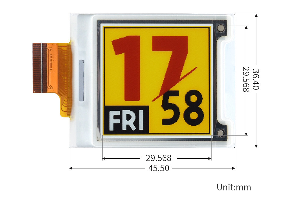 WaveShare 1,64 Zoll Quadratisk E-Paper (G) rådisplay 168x168 rød/gul/sort/hvid