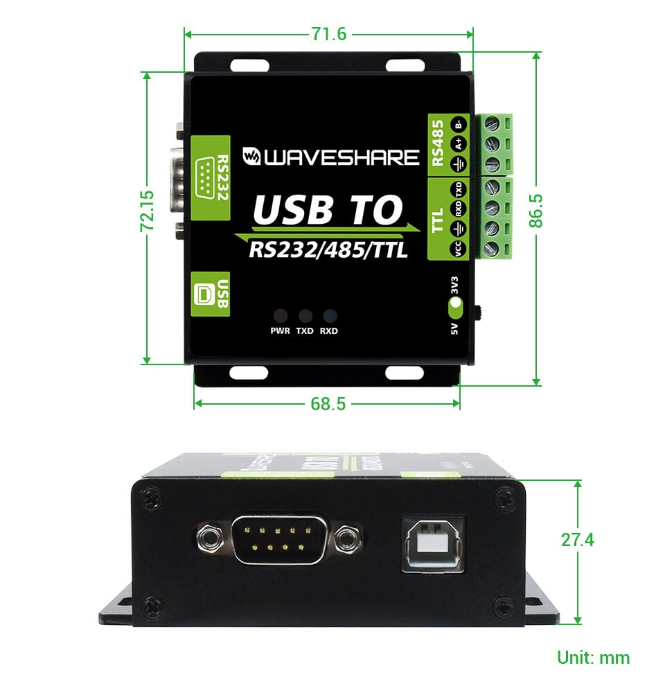 WaveShare CH343G USB TIL RS232/485/TTL Interface Konverter Industrielt Isolering