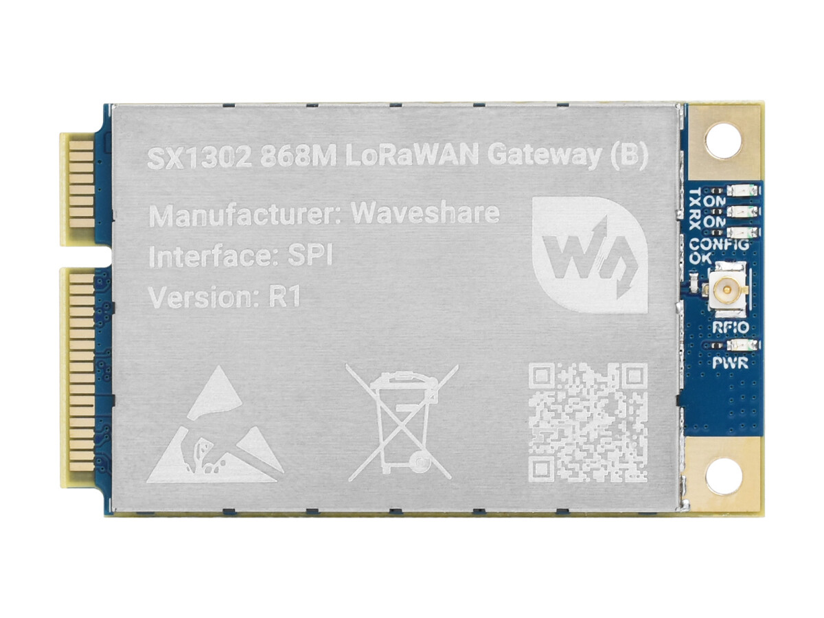 WaveShare SX1302 868M LoRaWAN Gateway HAT til Raspberry Pi, Mini-PCIe-stik, GNSS-modul