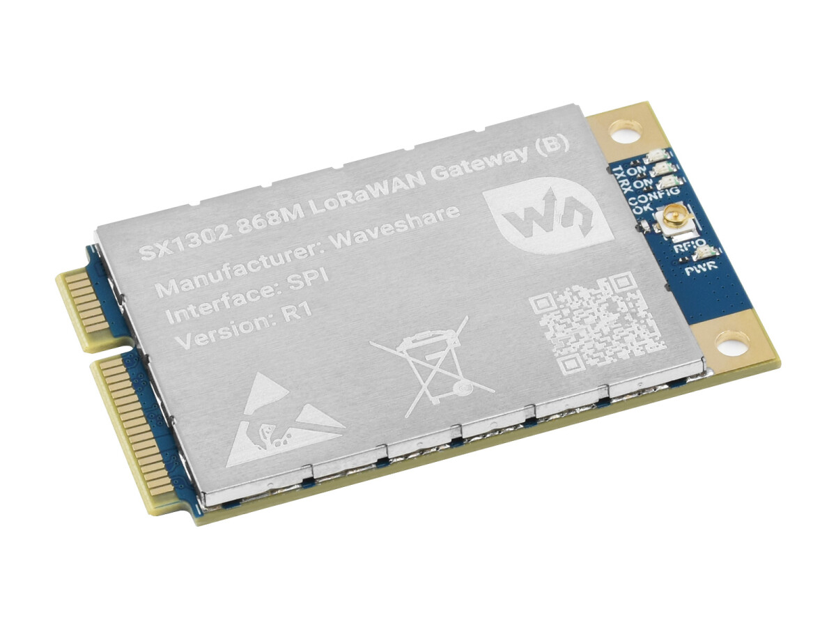 WaveShare SX1302 868M LoRaWAN Gateway HAT til Raspberry Pi, Mini-PCIe-stik, GNSS-modul