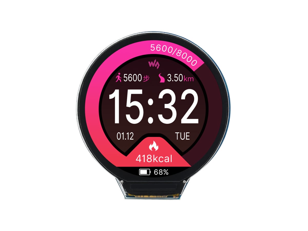 WaveShare RP2040 MCU-kort, 1,28 Zoll rundt LCD med accelerometer og gyroskop-sensor