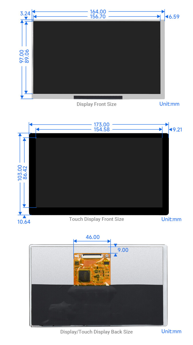 WaveShare 7-tommer IPS integreret display 1024x600 til Raspberry Pi Jetson Nano PC