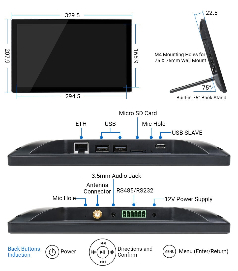 WaveShare 13,3 Zoll Magic Mirror Mini-Computer med Raspberry Pi CM4 1 GB Stem Assistans Touch Control