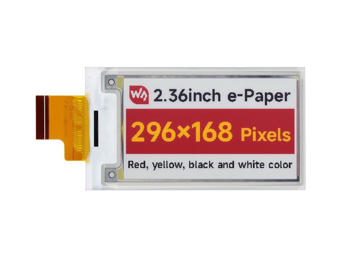 WaveShare 2,36 Zoll E-Paper (G) rådisplay 296x168 Rød/Gul/Sort/Hvid
