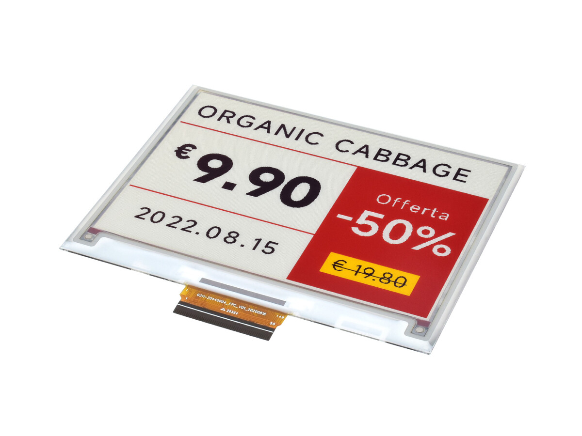 WaveShare 4,37 Zoll E-Paper (G) Rohdisplay 512x368 Rot/Gelb/Schwarz/Weiß