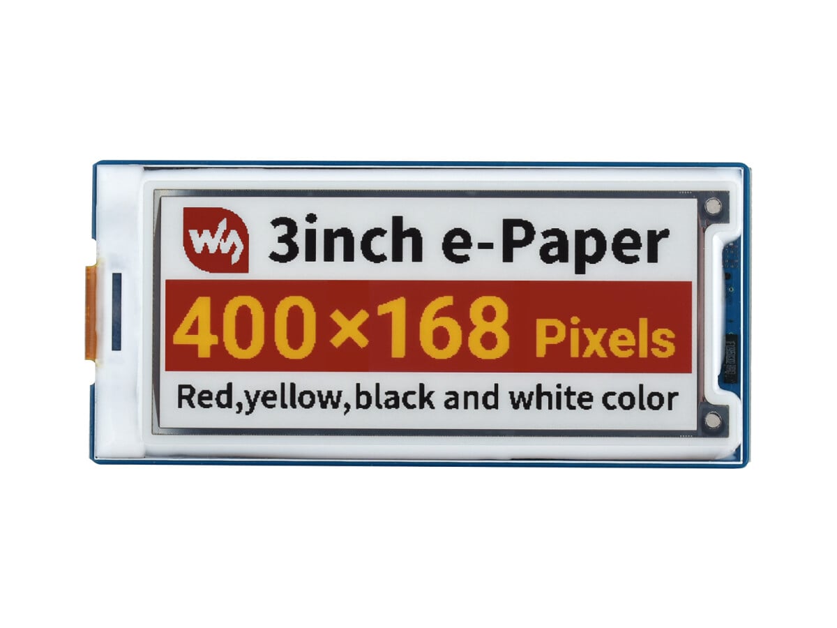 WaveShare 3 Zoll E-Paper Modul (G) 400 x 168 Rød/Gul/Sort/Hvid