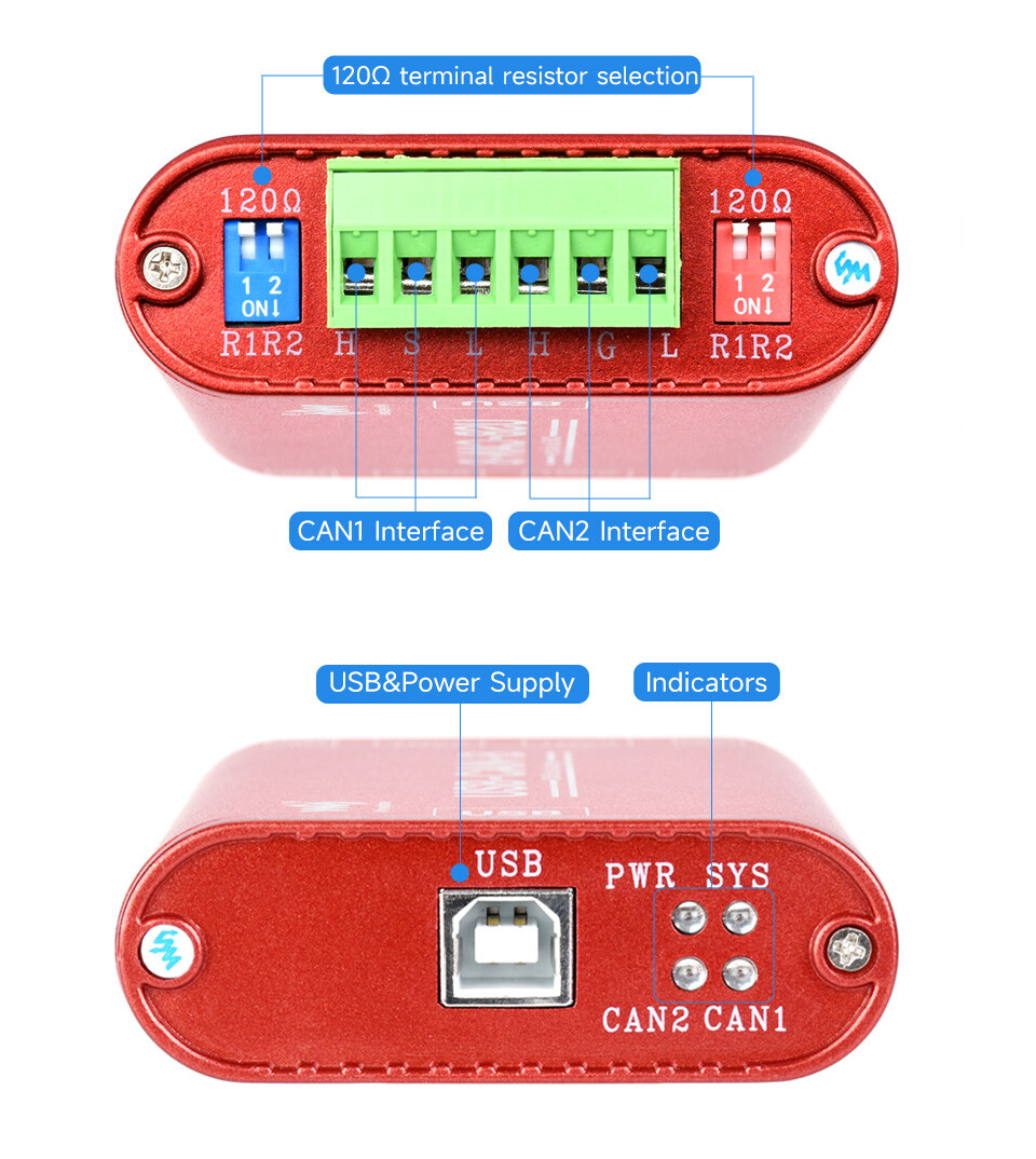 WaveShare USB til CAN-adapter, dualkanal, CAN-analysator, industriel isolering
